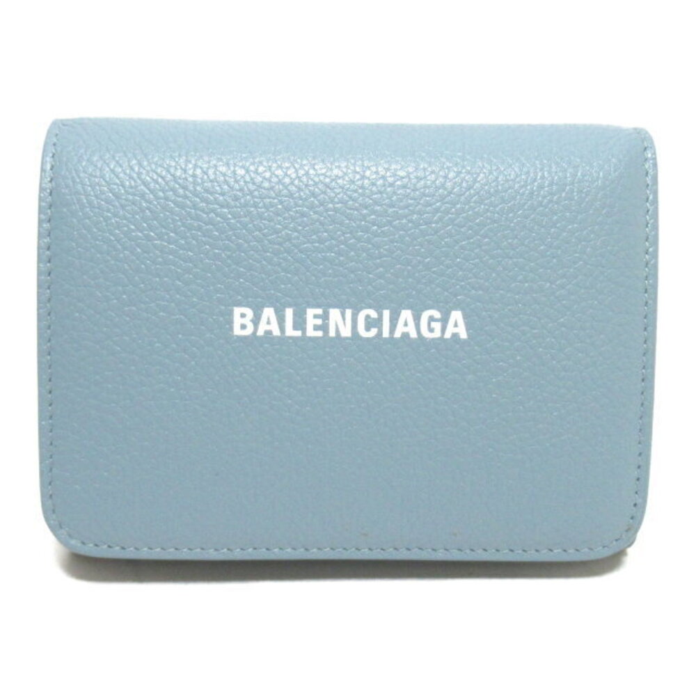 Balenciaga Tri Wallet Wallet Gray White Calfskin Leather Blue fold - Picture 2 of 8